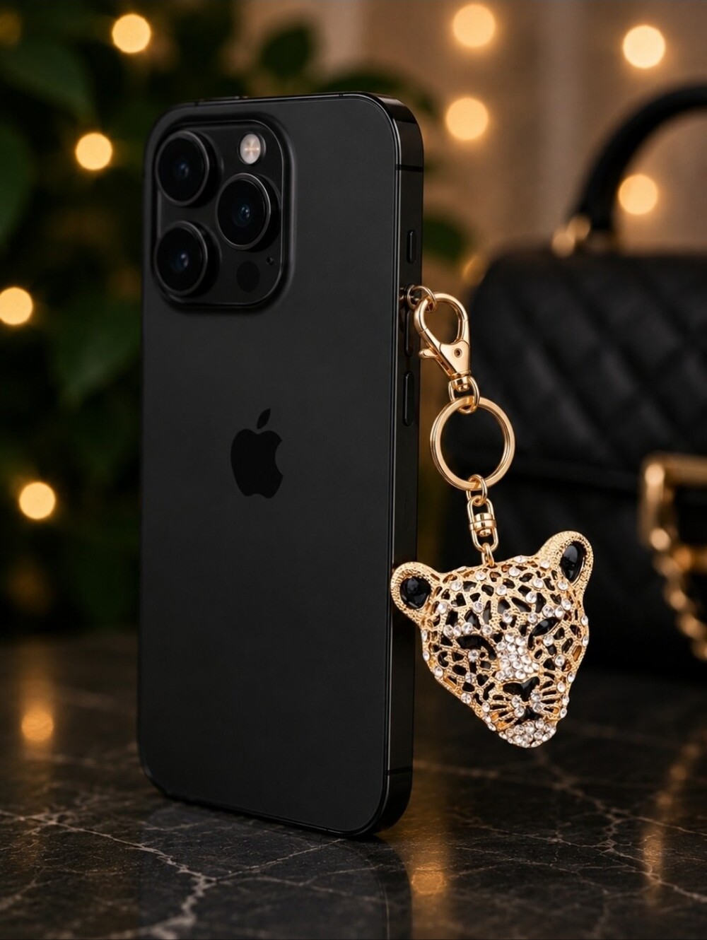 Gold Leopard Charm Keychain
